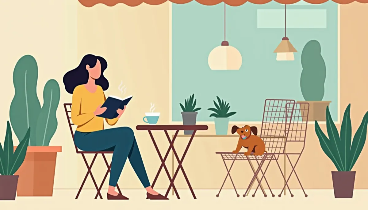 Person relaxing at a peaceful dog-free outdoor cafe